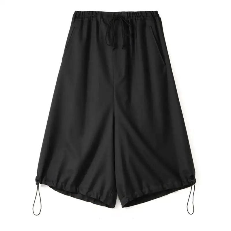 

Men's Pant Skirt Casual Pants Wide Leg Pants Spring And Autumn New Black Elastic Waist Pants Leg Drawstring Design Bloomers