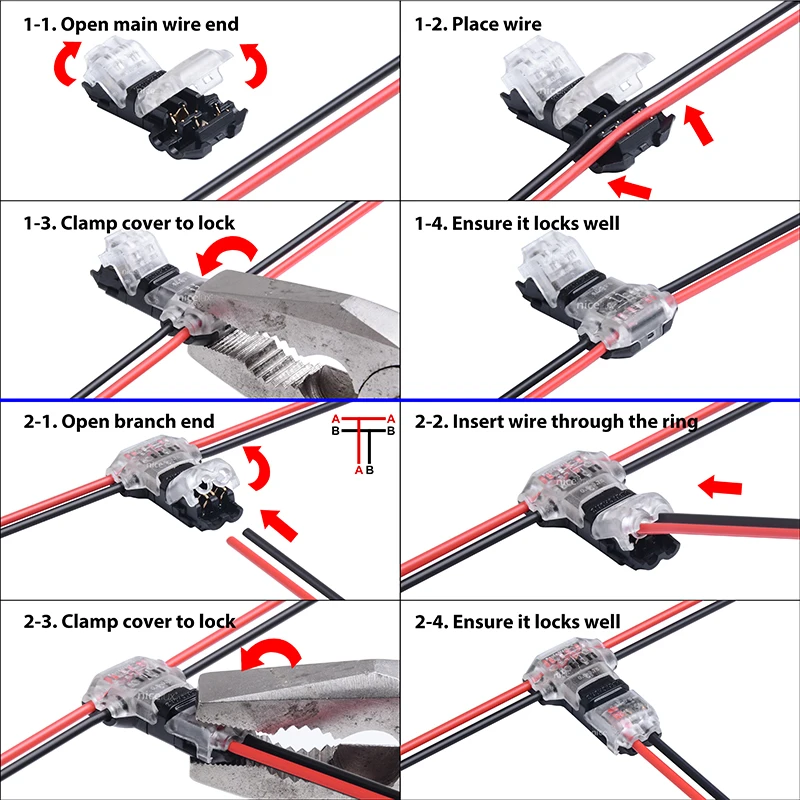 5pcs 2 Pin dc/ac 300v 10a 18-22awg no welding no screws Quick Connector cable clamp Terminal Block 2 Way Easy Fit for led strip