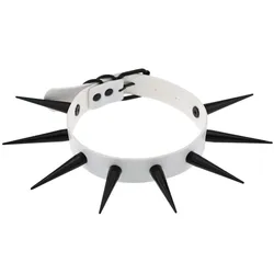 White Punk Big Metal Spike Rivets Rock Gothic Chokers PU Leather Stud Collar Choker Necklaces Hip Hop Rave Statement Jewelry