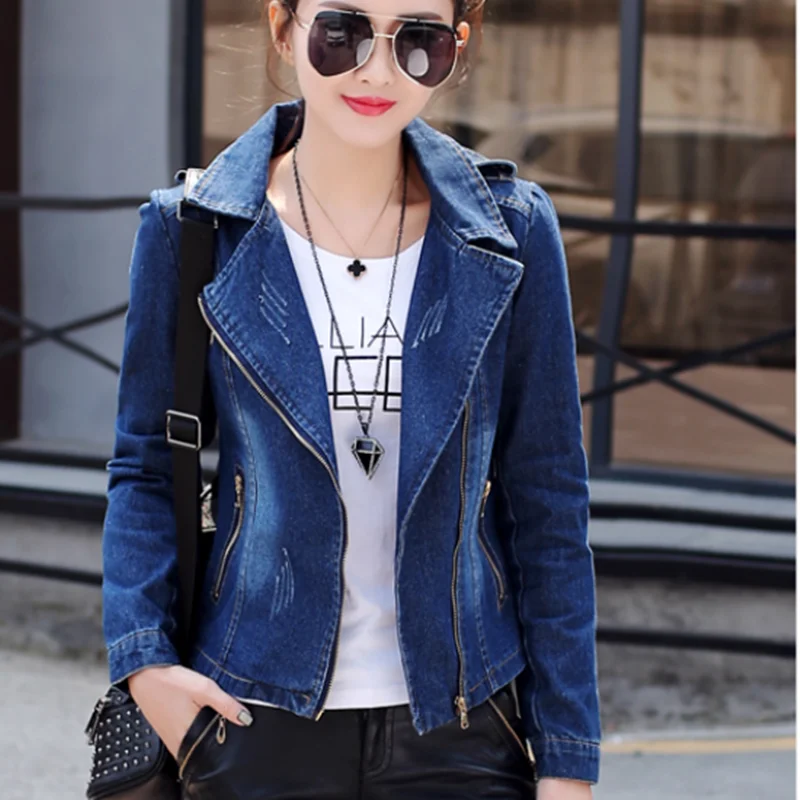 

2021 Spring Autumn Womens Slim Fit Bomber Denim Blazer Women Streetwear Cacual Short Zipper Coats Woman