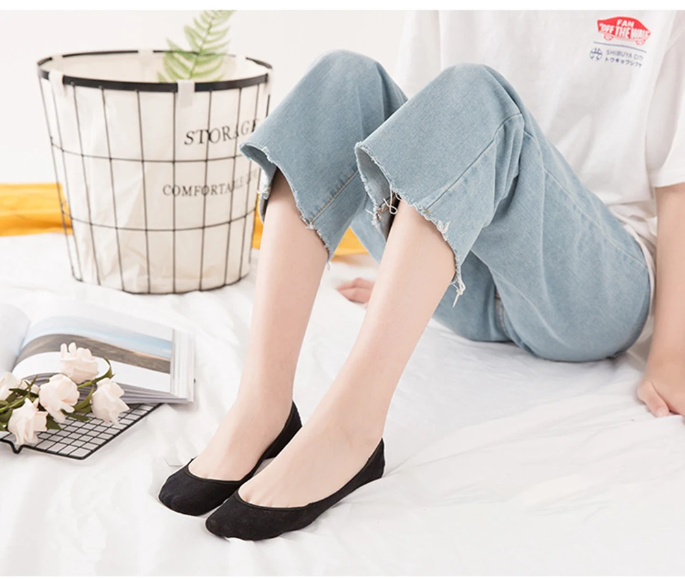 10 Paar unsichtbare Socken für Damen, Hausschuhe, kurze Söckchen-Set, modische Damen-Frau-Packung, einfarbig, Baumwolle, rutschfest, No-Show-Socken – Detail 13