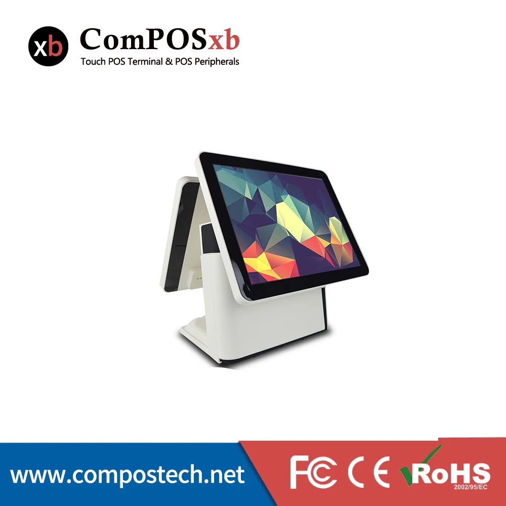 

Pure White Color Double 15 Inch POS Multi-Point Capacitive Touch POS Terminal Windows All In One For Retail