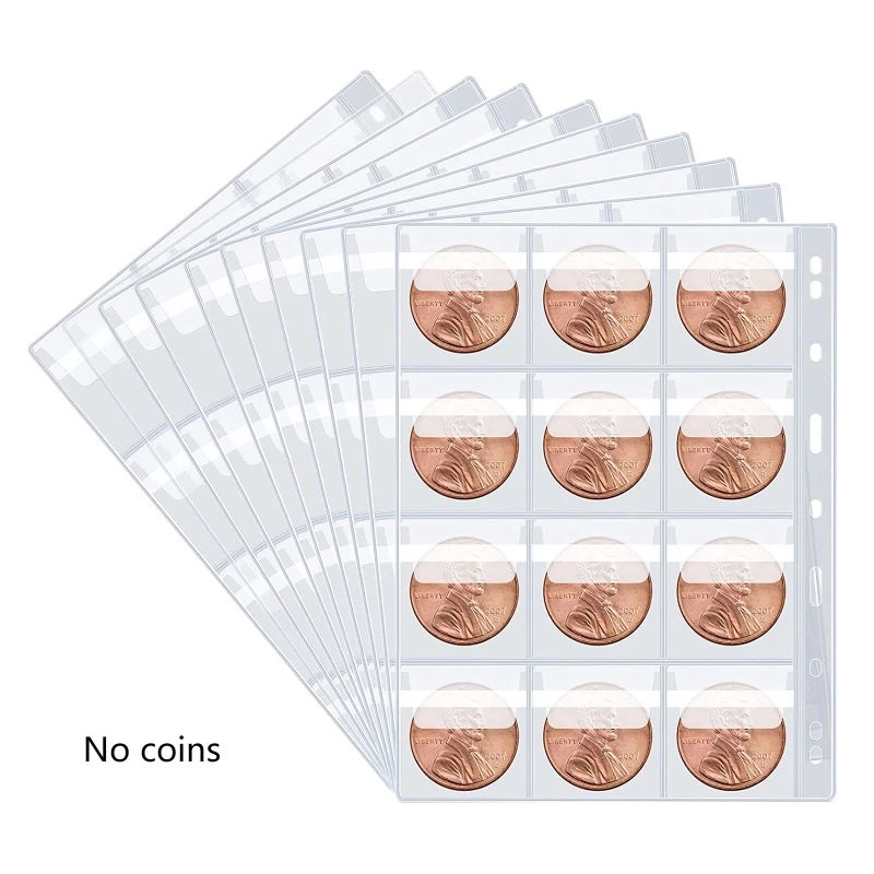 Coin Collection Organizer Page 10 Sheets Coins Insert Pages with 120 Pockets Standard 9 Hole for Coin Album Currency Stamp