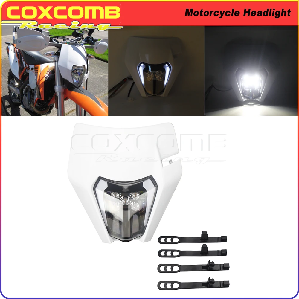 

White Motorcycle Dustproof 30W LED Headlight E8 E-MARK Front Head Lamp For SX XC EXC XC-W SX-F XCF-W FC FE FX TE TC TX 2011-2020