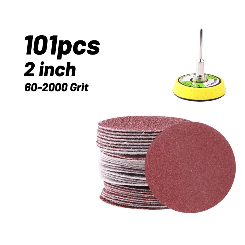 

101pcs Set 2 inch Sanding Discs Pad Kit for Drill Grinder Rotary Tools with Backer Plate Includes 60-2000 Grit Sandpapers