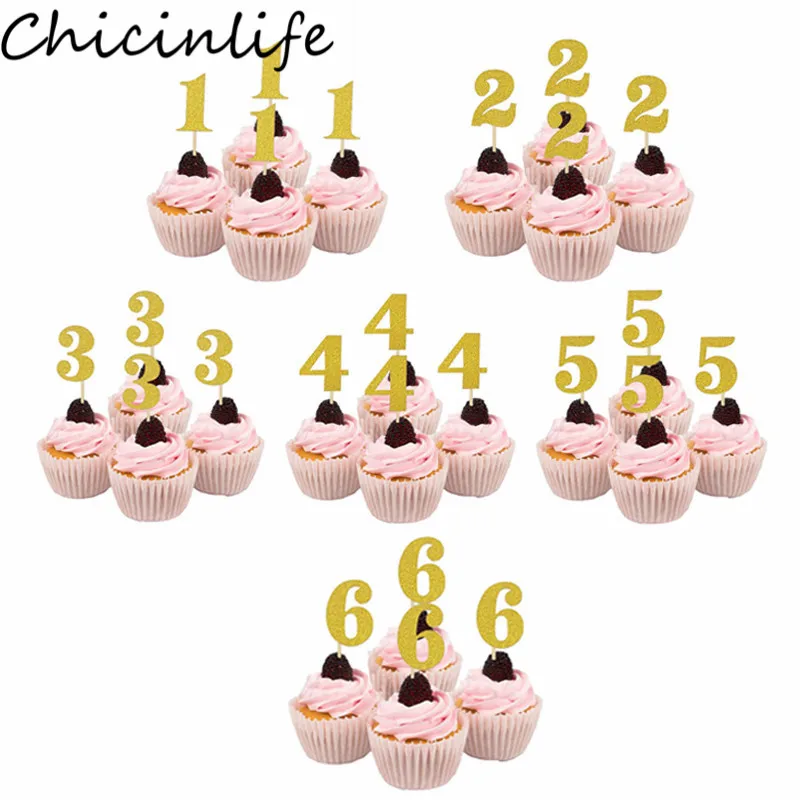 

Chicinlife 5Pcs/bag 1 2 3 4 5 6 Year Old Cupcake Toppers Happy Birthday Party Decor Baby Shower Boy Girl 1st Birthday Supplies