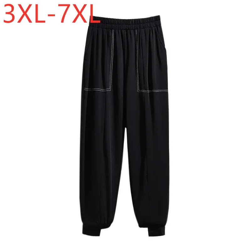 

New 2021 Ladies Summer Plus Size Jogger Haren Pants For Women Large Loose Black Pocket Wide Leg Trousers 3XL 4XL 5XL 6XL 7XL