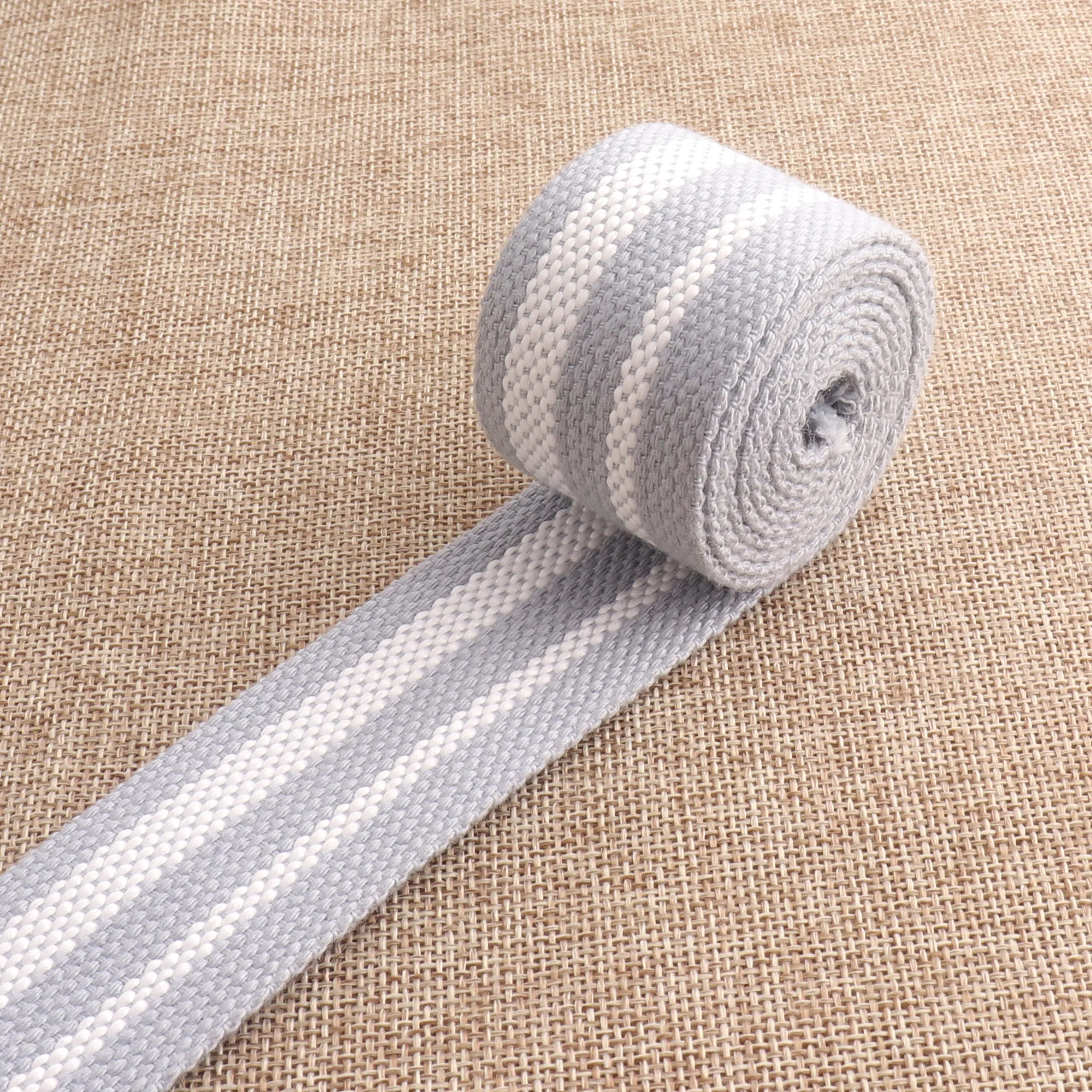 White Gray Striped Cotton Webbing Belt Webbing 38mm Webbing Lanyard Webbing Polyester Webbing Bag Purse Ribbon Leash Supplies