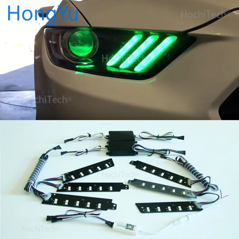 

Latest Headlight Multi-color RGB LED Angel Eyes Ring Eye DRL Wireless control for Ford Mustang 2015 2016 2017 Accessories