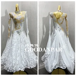 GOODANPAR New Standard Ballroom Dance Dress Women Girls Competition Costume  Lycra Waltz Stage long sleeve