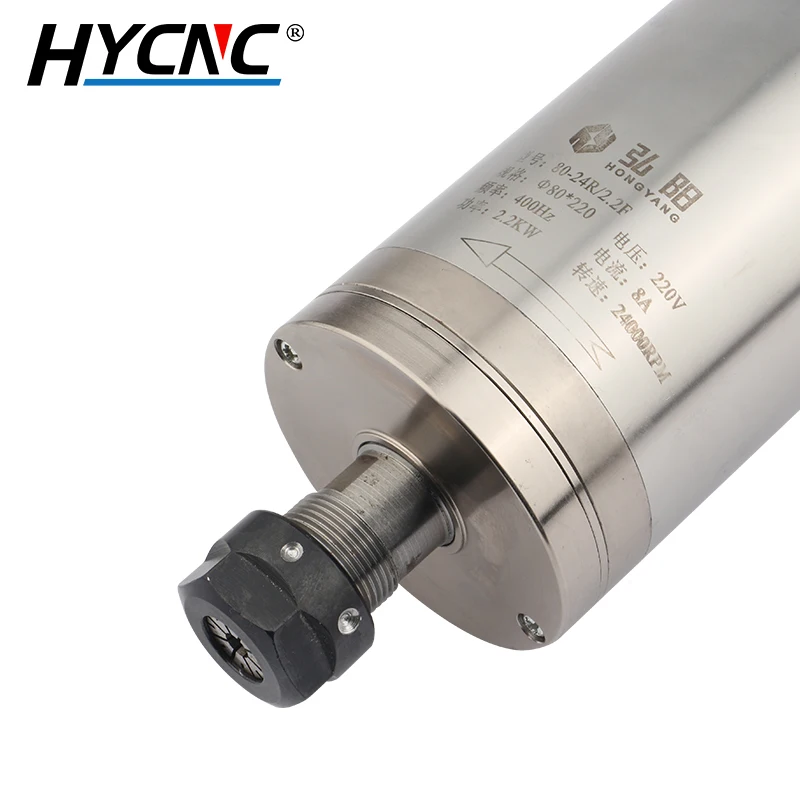 24000prm 400hz แรงบิดสูง 2.2 Kw Er20 แกนระบายความร้อนด้วยน้ํา 220,380v 4Pcs แบริ่ง Cnc Mill เครื่องแกะสลักงานไม้มอเตอร์