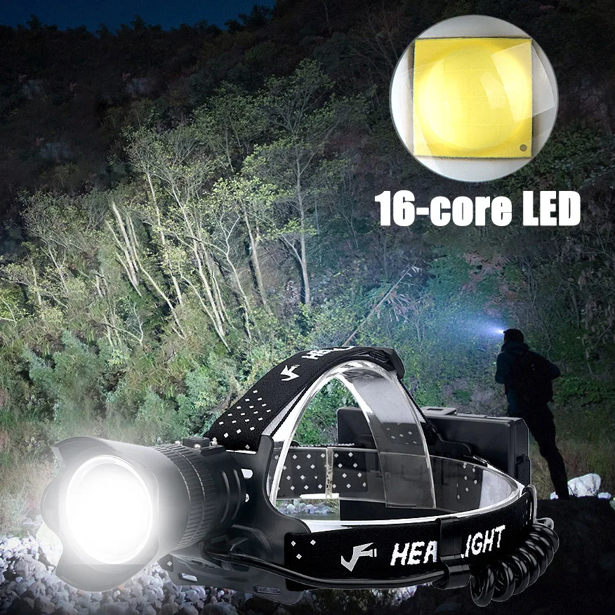 Super Bright 4500LM P99/P160 LED Headlamp Rechargeable Head Lamp 3 Modes Zoom Waterproof USB charging Power Bank LED Headlight