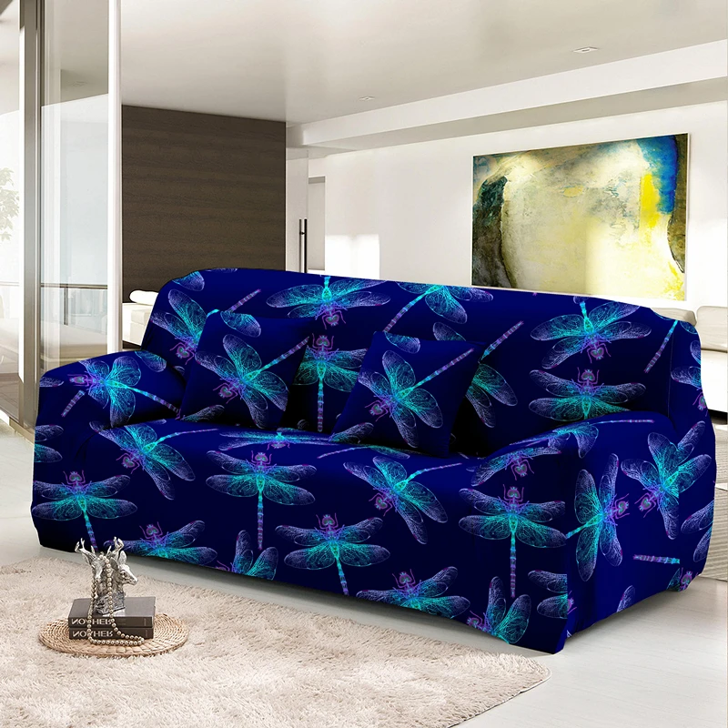 Colorful Dragonfly Printing Sofa Cover For Living Room Decor Elastic All-Inclusive L Shape Couch Covering 1/2/3/4 Seaters