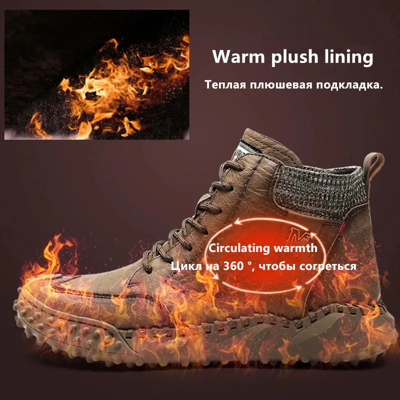 New Winter Waterproof Men Boots Plush Warm Snow Boots Outdoor Non-slip Men Ankle Work Boots Men\'s Motorcycle Boots Botas Hombre