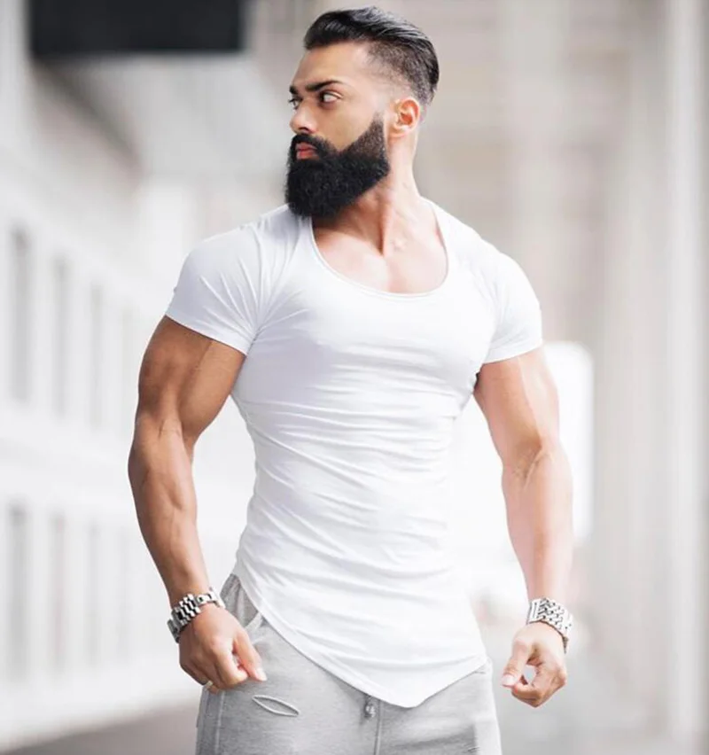 Blank Cotton Bodybuilding  T Shirt Men Summer Clothing Fitness Slim Fit Tight T-Shirts Gym Tshirt Homme Short Sleeve Male