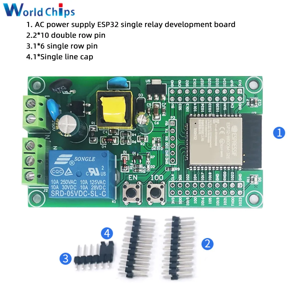 AC 90-250V ESP32 Single Relay Development Board Onboard ESP32-WROOM-32E Module with Pins for WiFi Smart Home Wireless Control