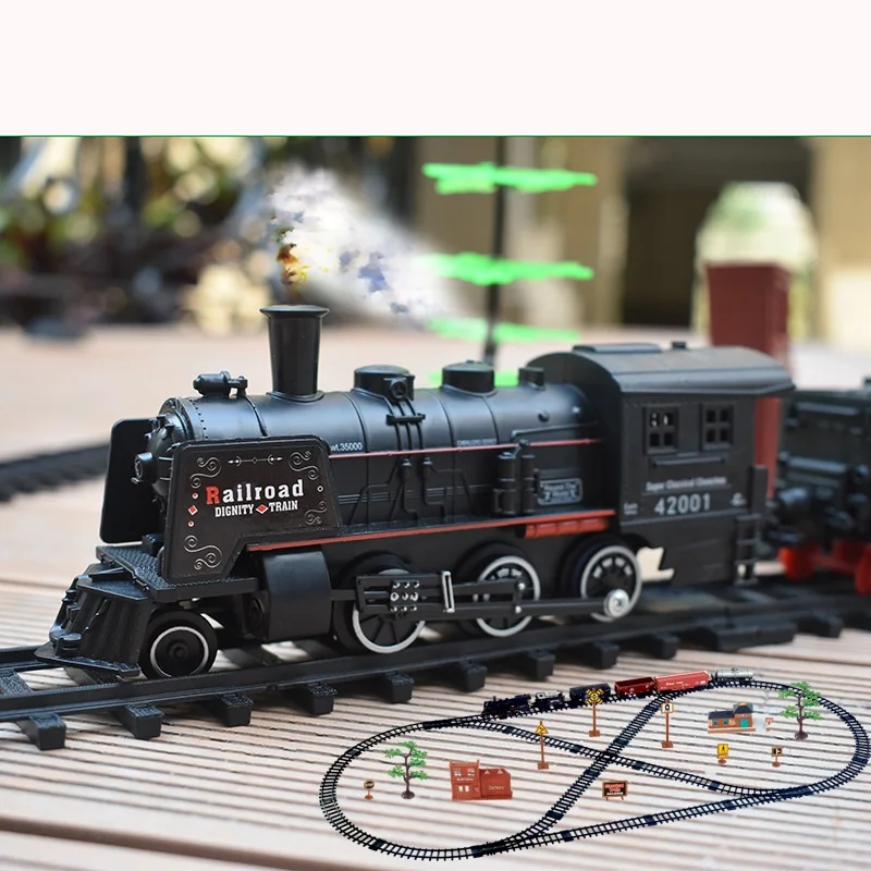 Children's Simulation Iectric Trains High-Speed Rail Track Vehicle Retro Classic Electric Train  Set Model Toy Kids Boy