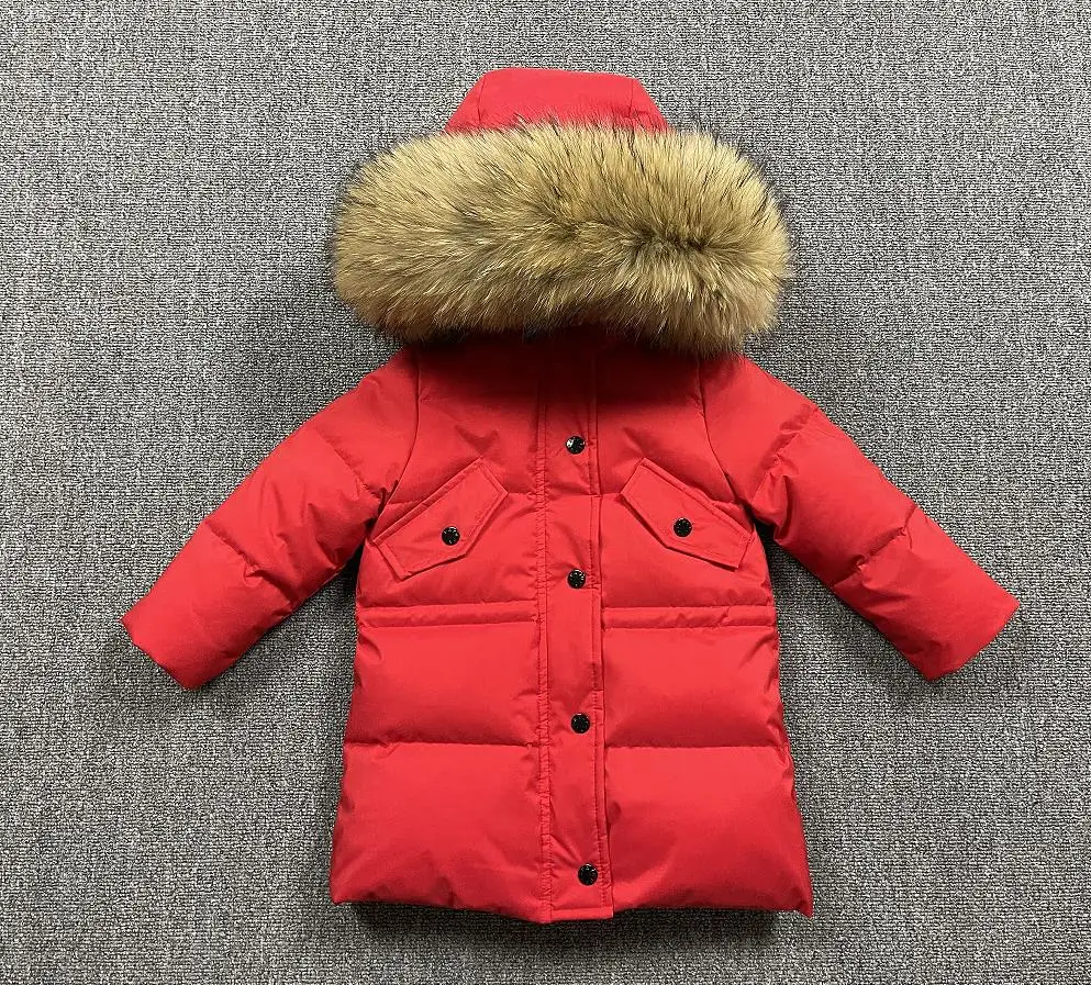 Russia Winter New Thicker Down Jacket 2021 Big Real Fur Collar High Quality Down Outerwear Children Down Coats Kids Clothes W394