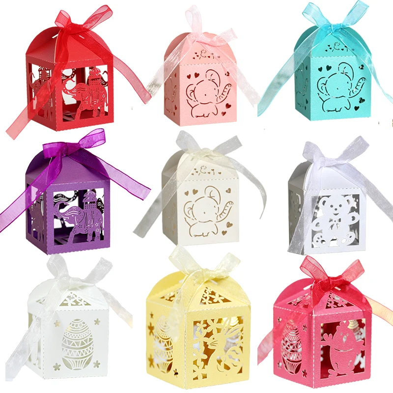 20/30/50PCS Cute Elephant Animal Bear Rabbit Laser Cut Candy Boxes Wedding Favors Gifts Box Christening Baby Shower Party Decor