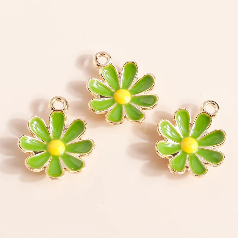 Leslie 10 Stück 18*15mm Emaille Bunte Gänseblümchen-Blumen-Anhänger für Schmuck DIY Blumenanhänger Halskette Ohrringe Herstellung Zubehör – Detail 5