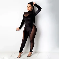 BKLD Velvet Jumpsuits 2026 New Women Clothing Fall Fashion Sexy Mesh Patchwork Jumpsuit Party Clubwear One Pieces Outfit Women