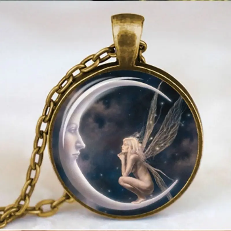 2021 The New Women Necklace Elf Angel Necklaces Time Moon Angel Pendant Necklace For Women Jewelry Charm Gift