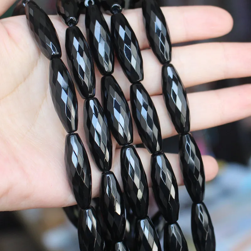 Natural Onyx/Black Agate 6-30mm Faceted Oval Beads 15