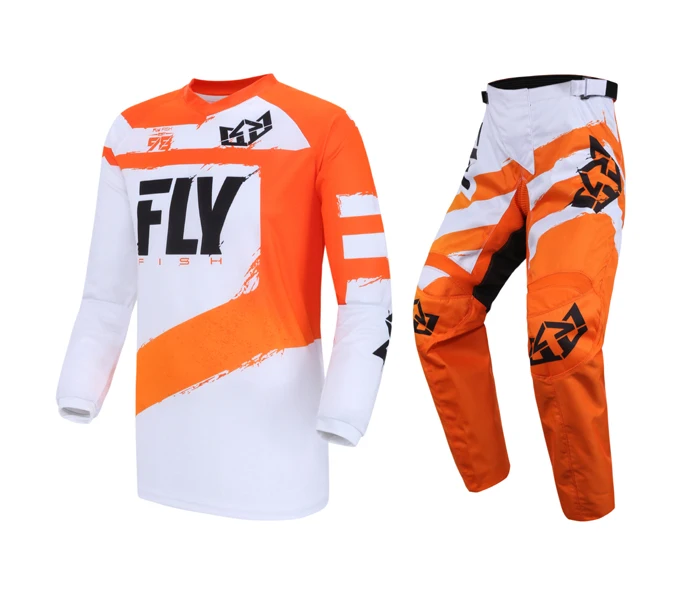 จัดส่งฟรี Fly Fish สีส้ม Jersey & กางเกง Combo ชุด MX ATV BMX MTB ขี่เกียร์ Motocross Racing Dirt Bike ชุด