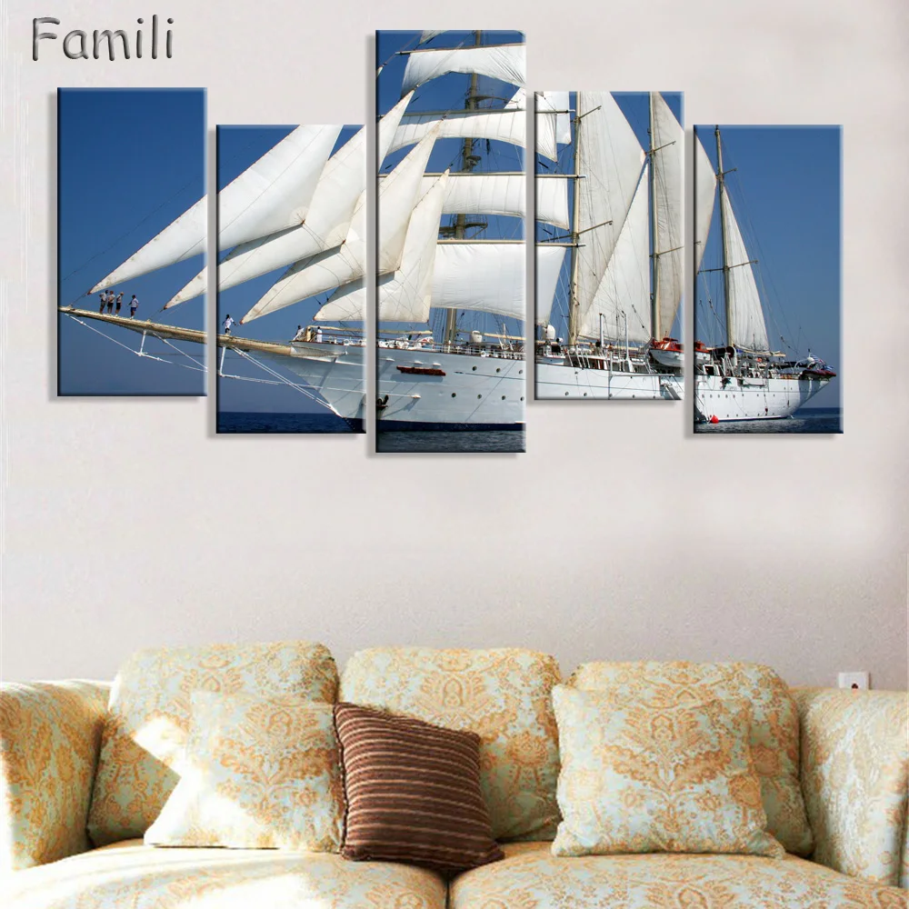 

5Pieces Unframed Sailing Boat Canvas Painting Art Posters and Prints Landscape Wall Art Home Decor for Living Room Home Decor