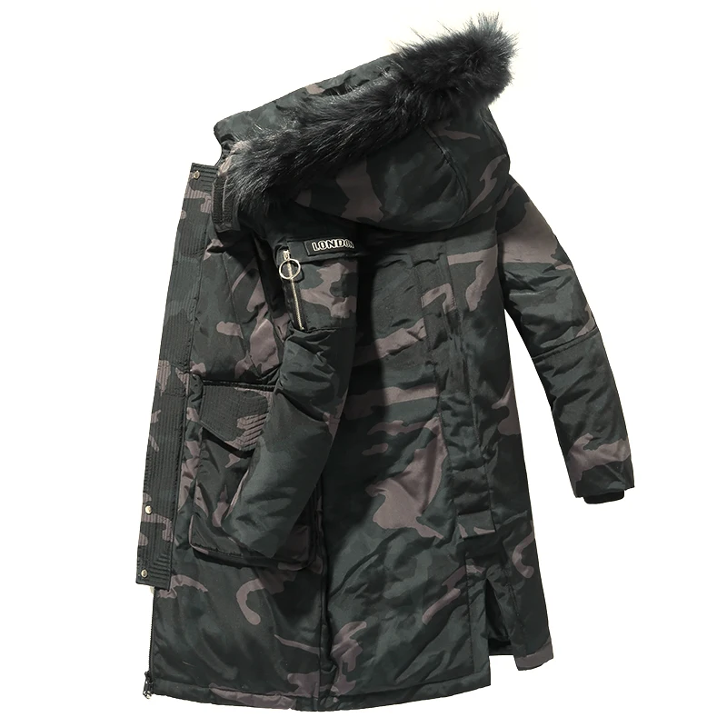 Winter men's trend thickened long down jacket big fur collar hooded down jacket run men's same style brand young man fashion