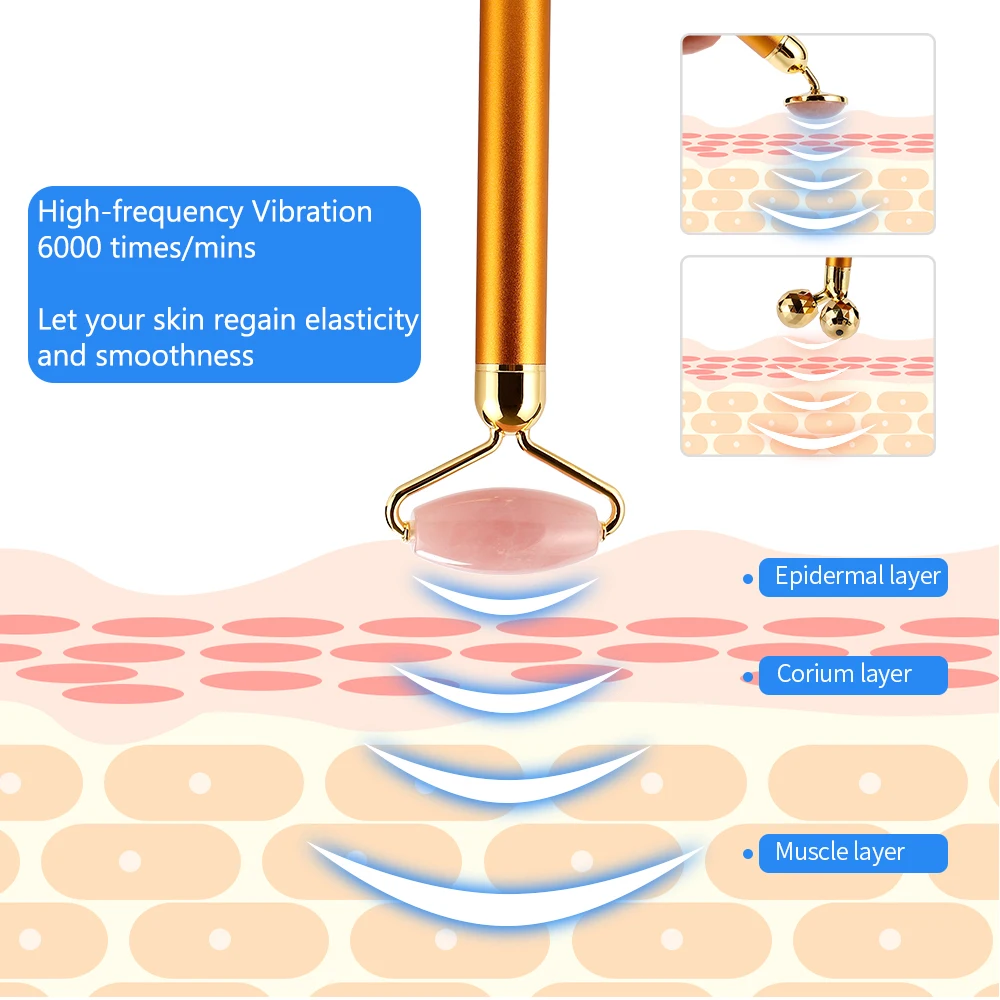 3 In 1 elektrikli yeşim silindir zayıflama yüz masajı kaldırma titreşimli doğal gül kuvars yeşim rulo taş yüz güzellik aracı