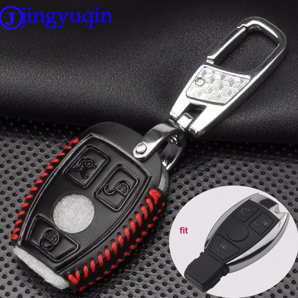 jingyuqin 3B Genuine Leather Men Car Key Bag Case Cover Holder Chain For Mercedes Benz W203 W210 W211 W124 W202 W204 W205 AMG