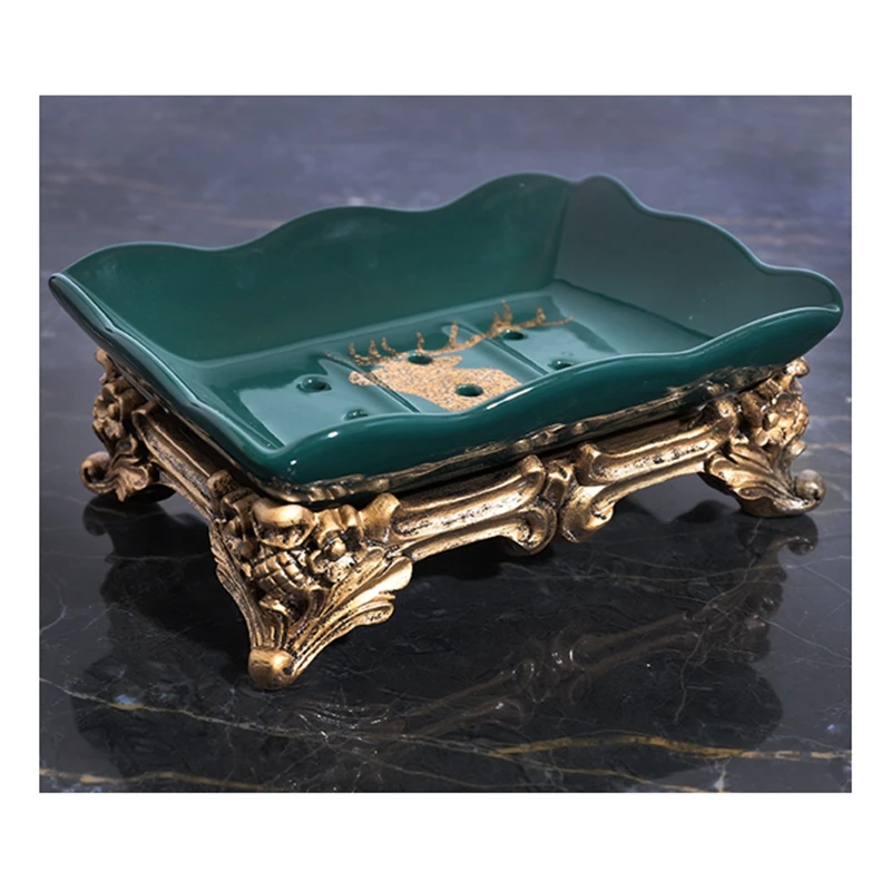 

Draining Hole Soap Dish Vintage Ceramic Soap Box Hotel Bathroom Gold Resin Pedestal Soap Tray Home Toilet Separating Soap Rack