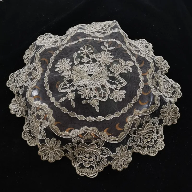 European Transparent Lace Embroidered Round Placemat Coaster Tea Set Wine Glass Table Mat Fruit Food Cover Wedding Decoration