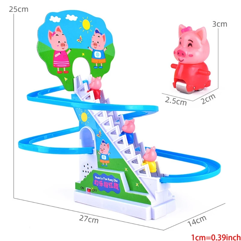 Piggy Electric Rail Climbing Stairs Toy Light Music Ramp Racer Track Slide Gifts 77HD