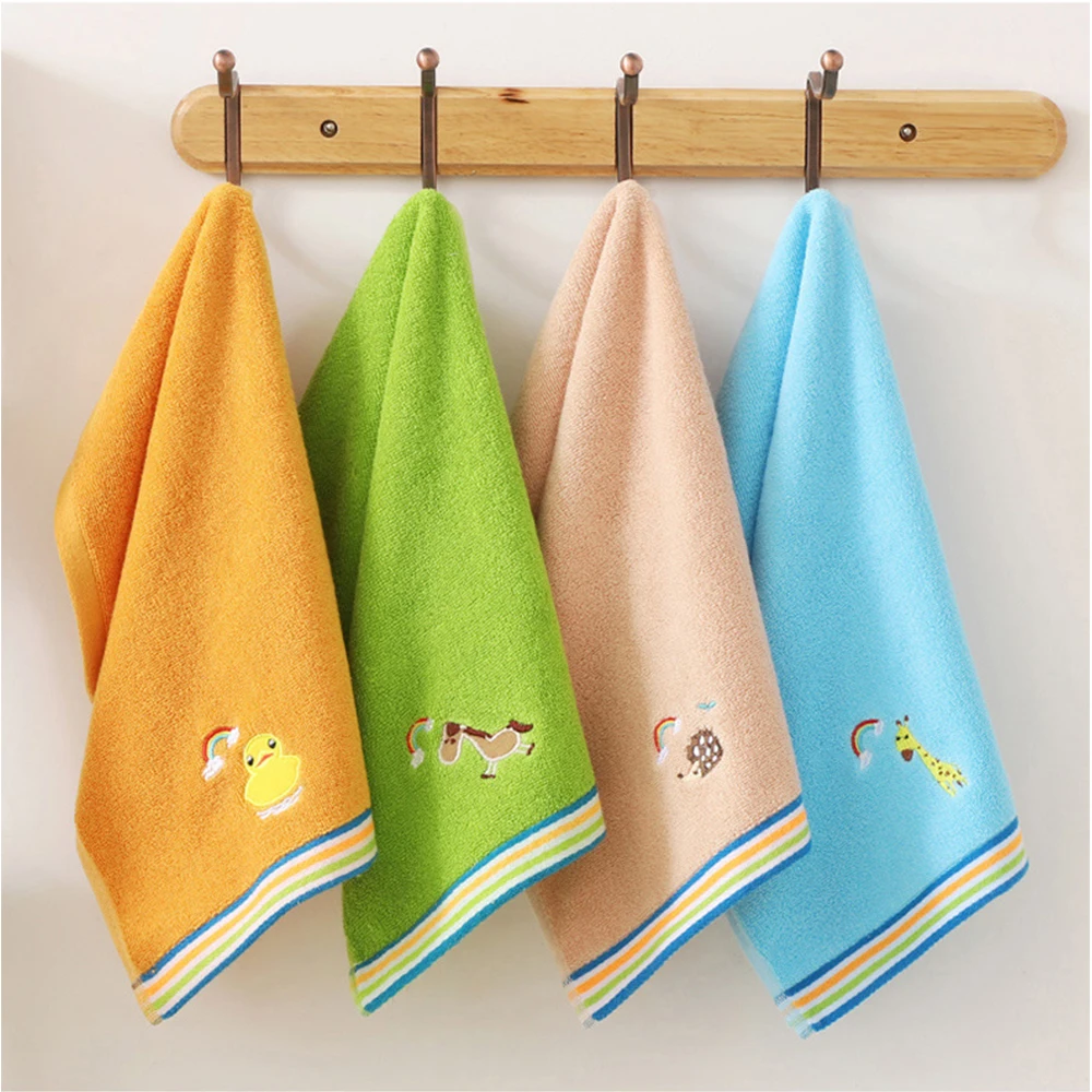 Premium Cotton Handkerchief for Children, Face Towel for Kids, Bathroom, Skin-Friendly, Animal Embroidery, Machine Washable