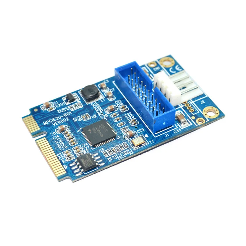 MINI PCIE to USB 3.0 Adapter Card 4Pin Power Connector MINI PCI-E to 19pin USB Front Panel 2 Ports USB 3.0 Expansion Card Riser