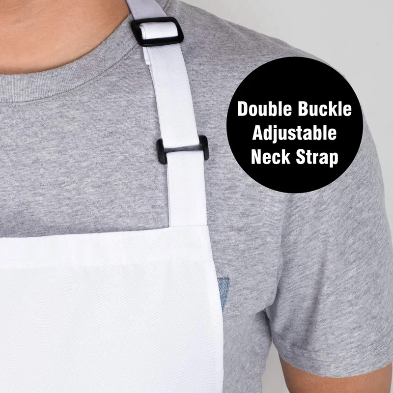 4 Pack Bib Aprons with 2 Pockets Adjustable Kitchen Cooking Chef Apron for Women & Men, White