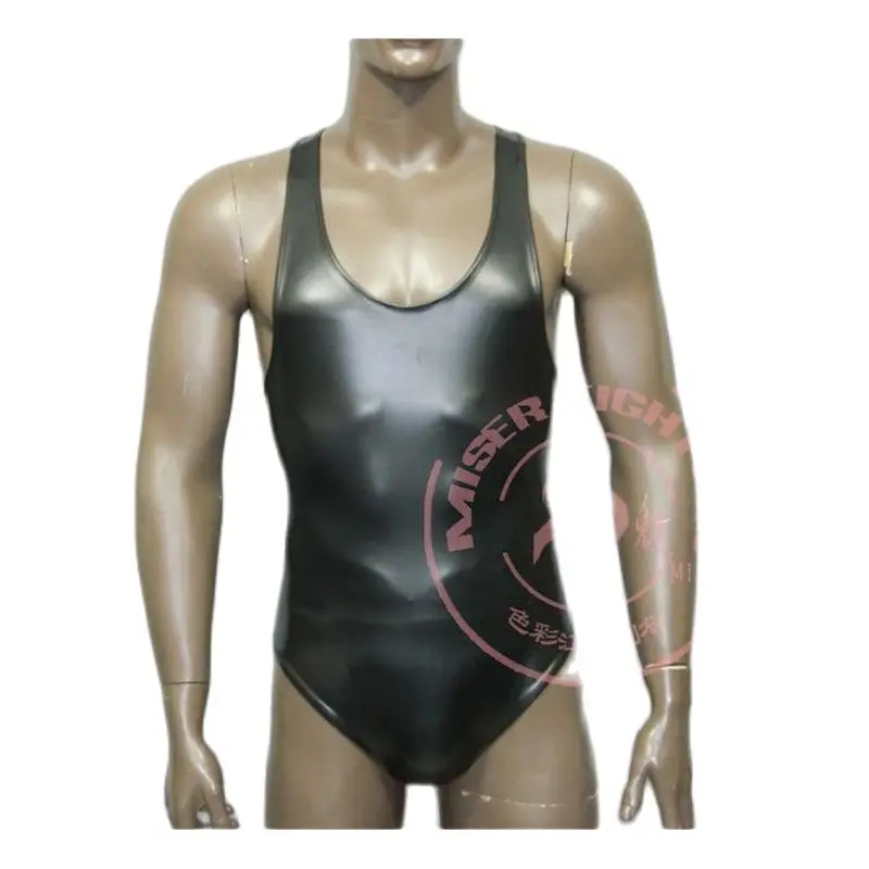 Plus Size Oil Glossy Latex Musculation Bodybuilding Clothes Men Tank Top Body Shaper Bodysuit Swimwear Hot Shapers Tanktop