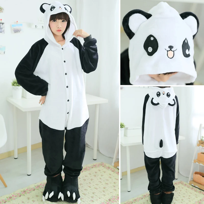 Kigurumi Adult Tiger Cat Onesies Pajamas Pig Bear Frog Animal Winter Fleece Women\'s Sleepwear Cartoon Jumpsuit Halloween Costume