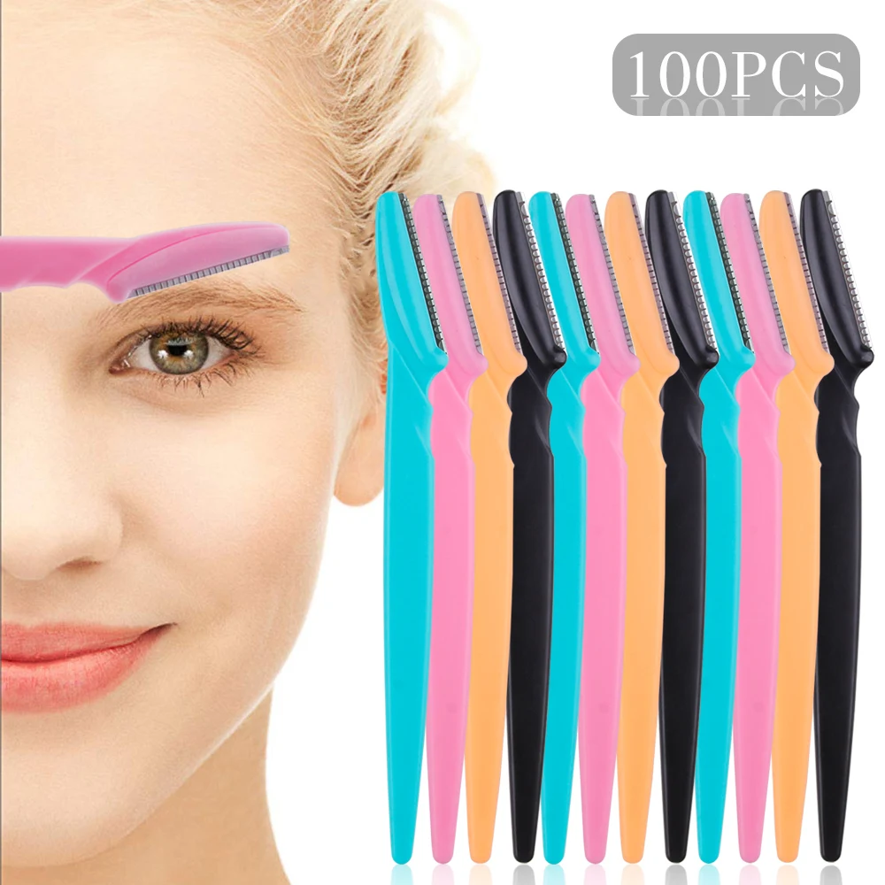 

100Pcs Eyebrow Cutting Knife Blades Shaver Women Face Trimmer Hair Removal Eye Brow Cutters Portable Safety Beauty Makeup Tools