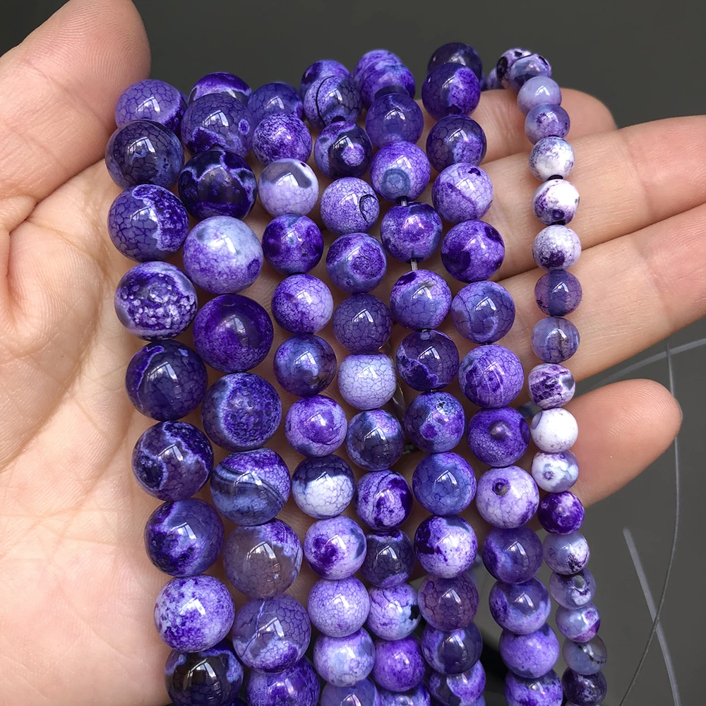 Natural Stone Beads Purple Fire Dragon Agates Round Loose Spacer Beads For Jewelry Making DIY Bracelet Ear Studs 15\'\' 6 8 10mm