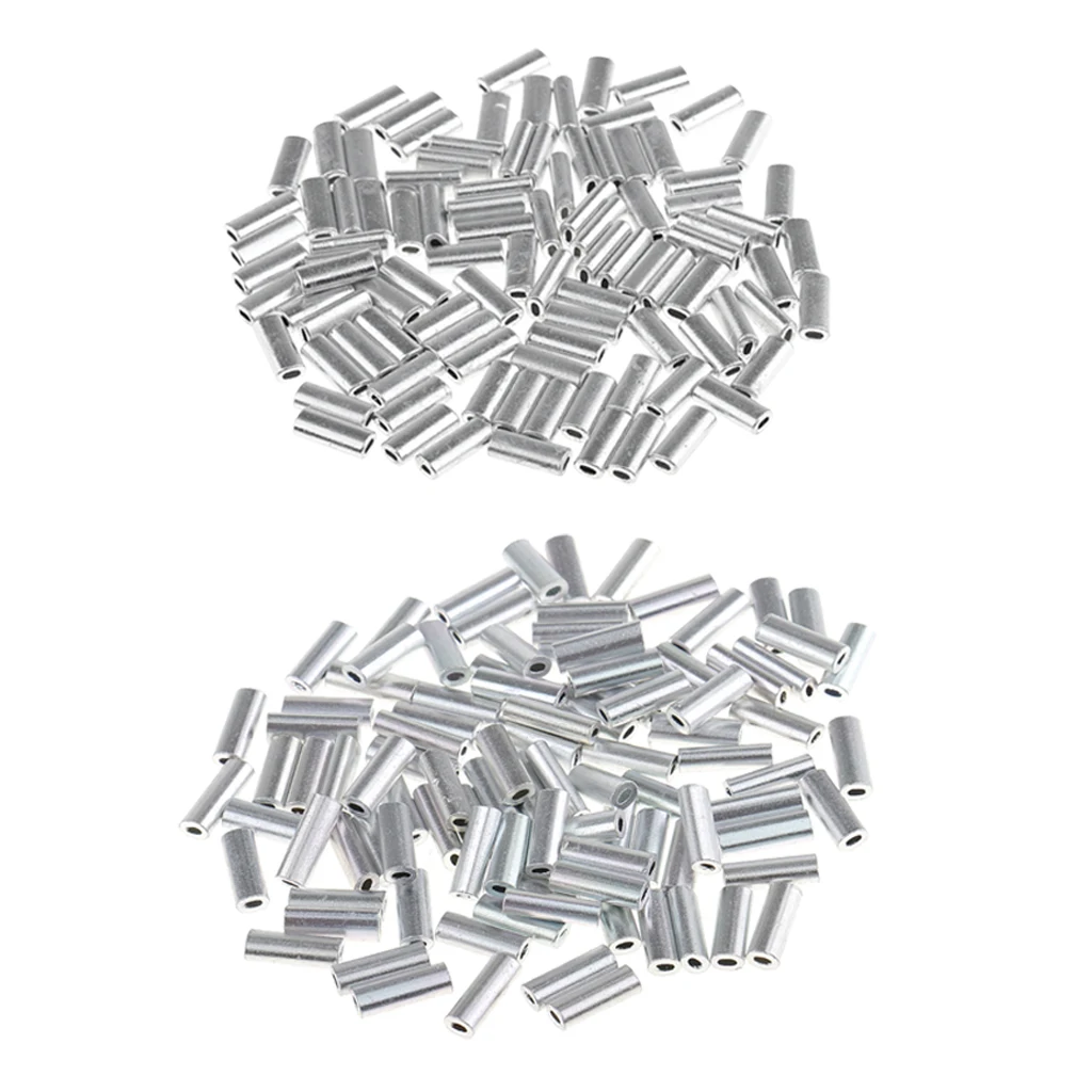 200Pcs 2-Sizes High Strengt Fishing Wire Single Barrel Crimp Sleeves Set - Corrosion Resistant Aluminum Material, Durable