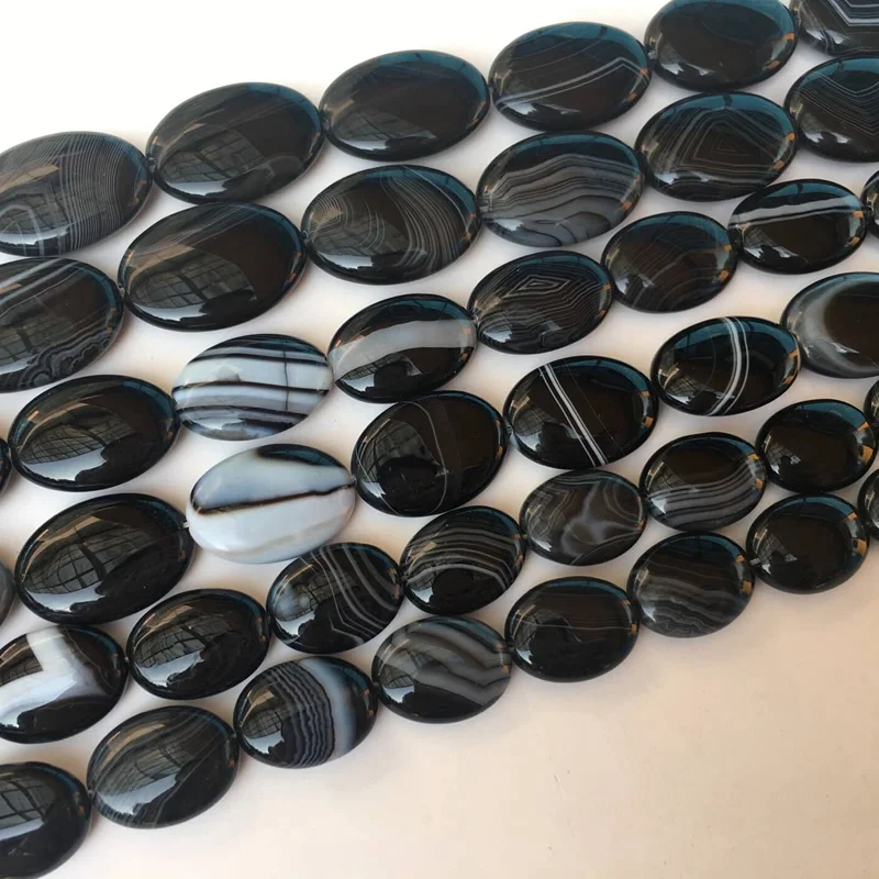 Natural Stone Beads Flat Oval Black Agates For DIY Bracelet Making Creative Jewelry 22X30MM 15 Inches