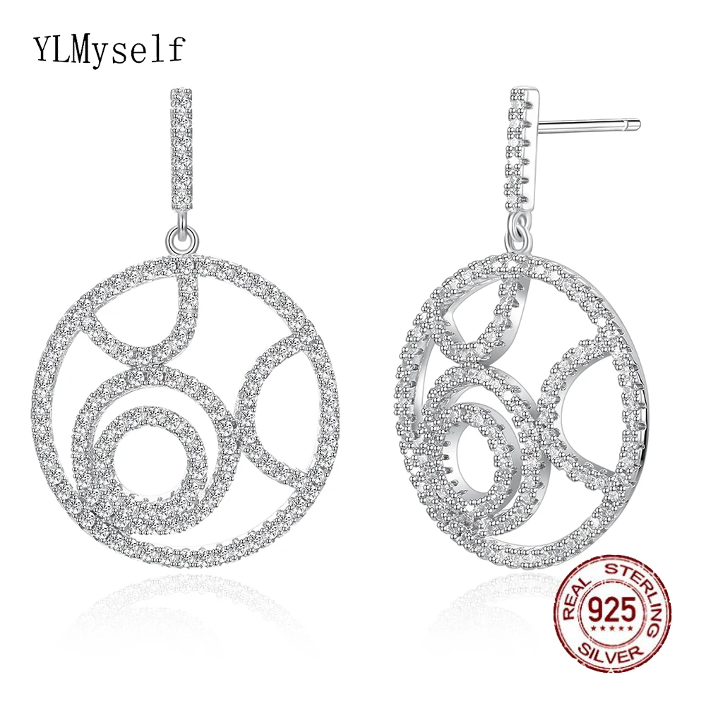 

Real 925 High quality and unique round design earring crystal jewelry jewellery big drop luxury silver arrings