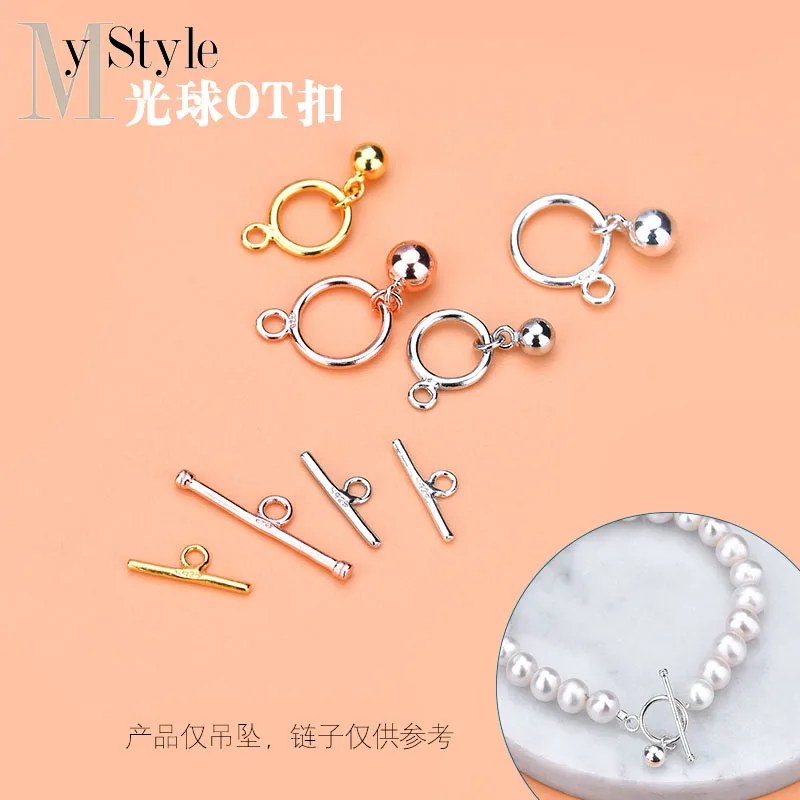 S925 sterling silver button light ball ot button bracelet necklace button beads accessories semi finished parts