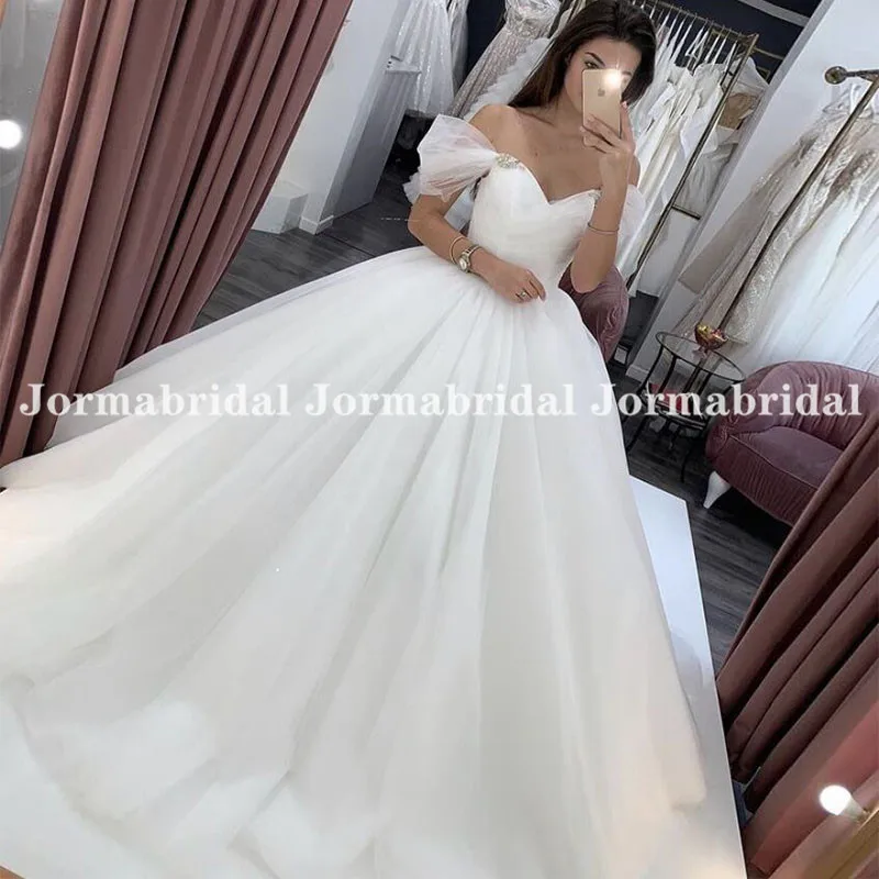 Vestidos de novia de tul champán claro, corsé con hombros descubiertos, espalda elegante con diamantes de imitación, vestido de novia blanco, 2021