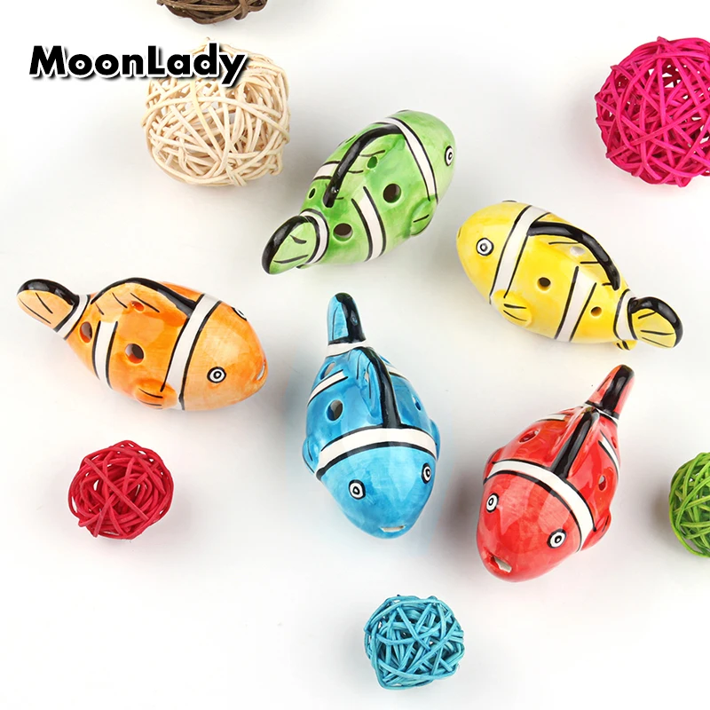 

5 Colors Ocarina 6 Hole Clownfish Nemo Small Ocarina Alto C Tone Beginner Ocarina Tourist Souvenir Teaching Toys Ceramic Pendant