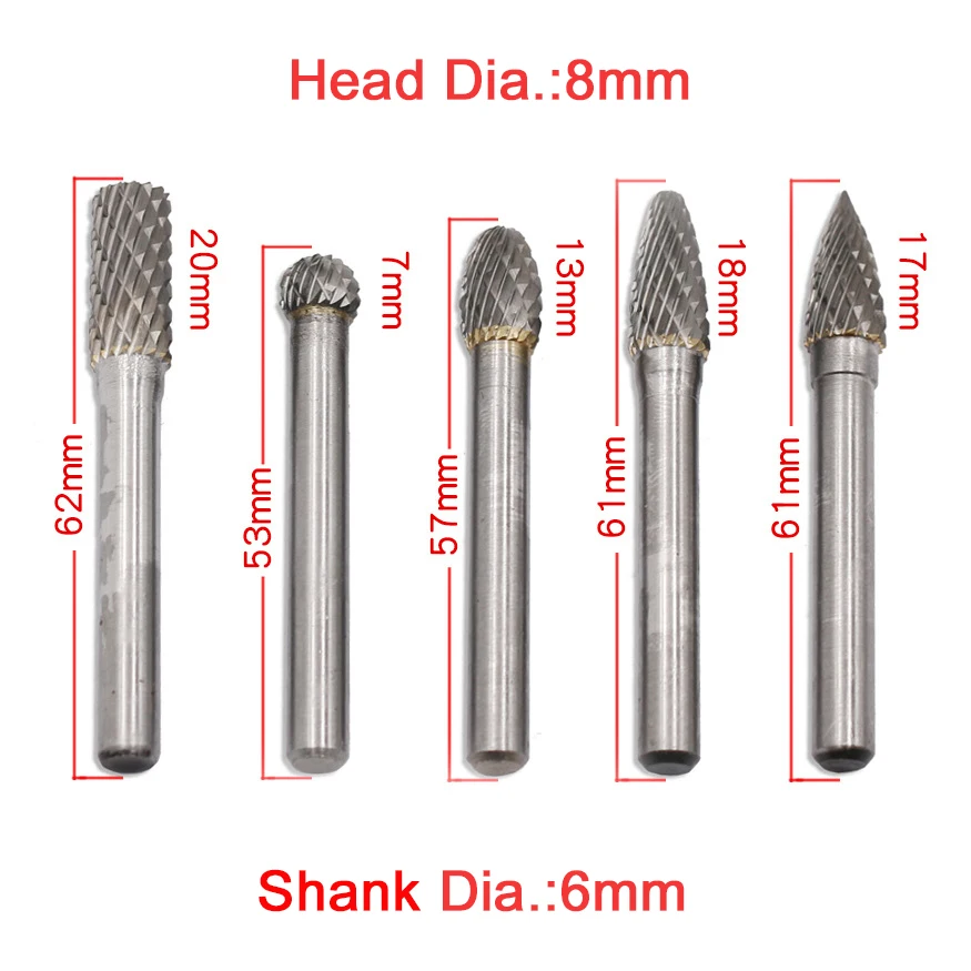 Broca com cabeça de texto dupla 5 tamanhos 6*8mm, ferramenta rotativa de carboneto de tungstênio, moedor, ferramentas abrasivas para entalhar d30