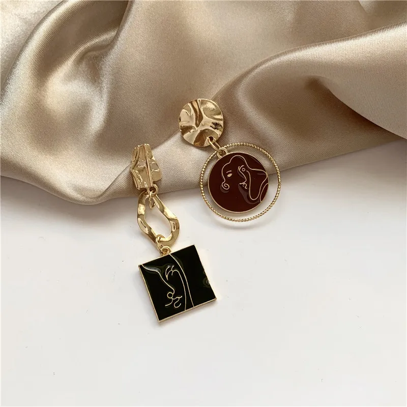 KSRA Fashion Korean Girl Face Earrings For Women Geometric Asymmetry Chic Dangle Earrings Statement Jewelry image 3